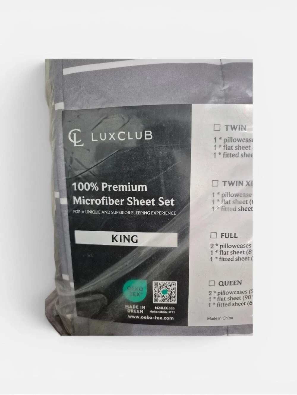 LuxClub 100% Premium Microfiber King Sheet Set - Gray w/white Stripes